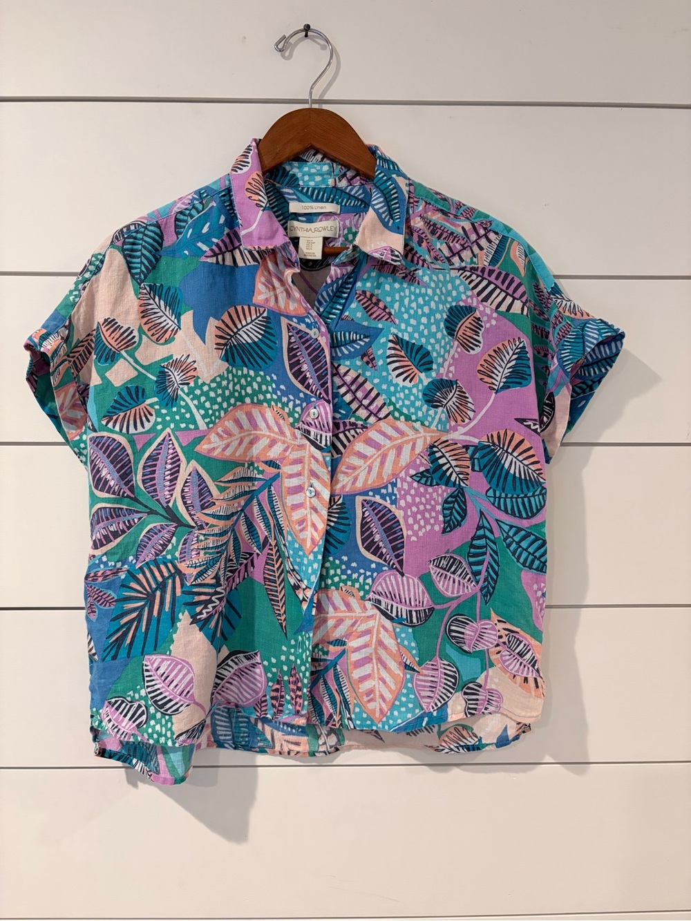 Cynthia Rowley 100% Linen Tropical Shirt Coastal Grandma Resortcore S